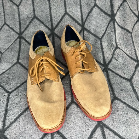 Cole Hann Men's Tan Suede Leather Oxford Lace Up Dress Shoes with Red Bottom - Picture 3 of 7